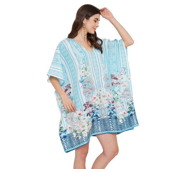 Gypsie Blu Floral Printed Mini Dress Tunic Cover Ups for Ladies and Girls - Picture 6 of 9